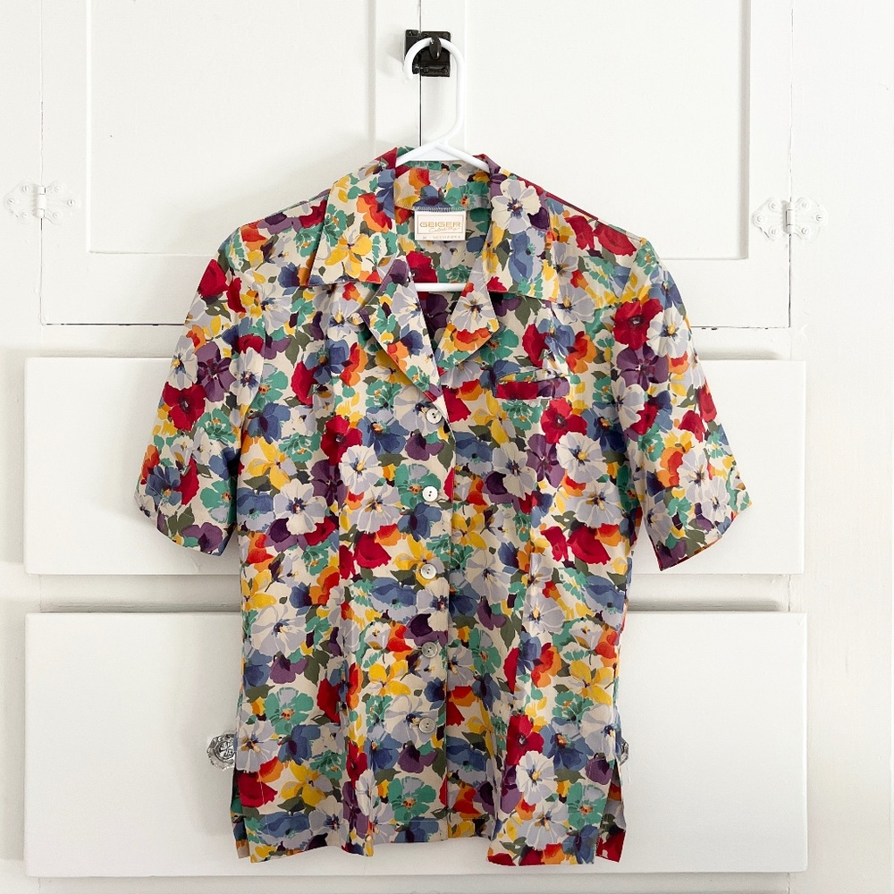 Vintage Geiger Silk Floral Button Front Blouse EU 34 / US 4